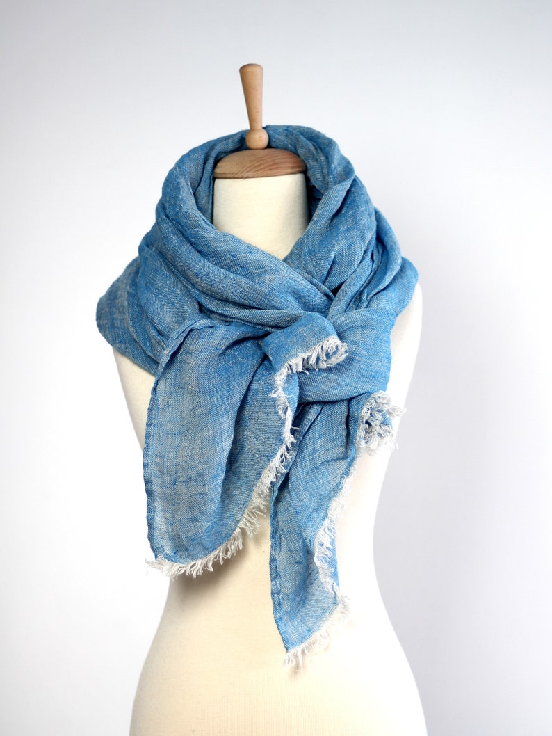 Large Blue Linen Scarf Oversized Gauze Linen Scarves Long Etsy