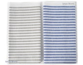 Tea Towels - Set of 2 Organic Linen Cotton Kitchen Towels. Blue & Beige Striped Dish Towels. Flax Linen tea towel. Linen dish towel