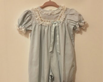 Vintage 1960’s Baby Blue Lace Trim Fancy Onesie Jumper Jumpsuit Size 3-6 months