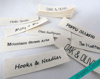 Sew in Name Labels, branding labels, Text only personalized Labels Organic Cotton-Sew in labels, Do not send a graphic or logo