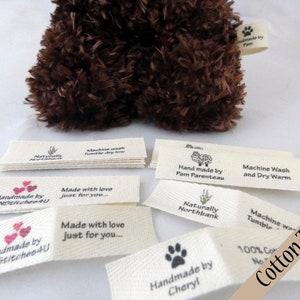 Labels for Amigurumi, plushies, stuffed animals and handmade items. Tiny foldable labels with our graphics only. Sew in labels