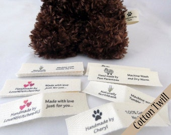 Labels for Amigurumi, stuffed animals and handmade items. Tiny foldable labels with our graphics only. Sew in labels