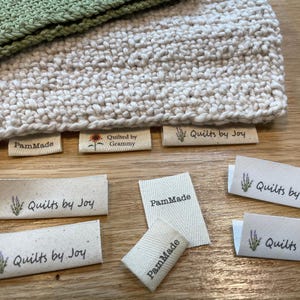 Sew-On Foldable Labels – Custom Fabric Tags for Tote Bags, Quilts, Pillows, Placemats & Clothing – Personalized text or care instructions