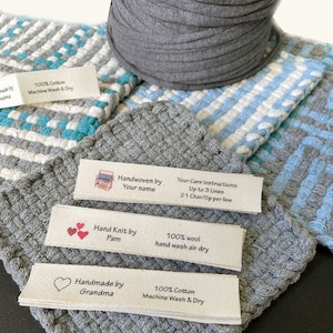 Labels for woven and handmade items. Small foldable Labels for Quilting, Sewing, Knitting or Crochet.