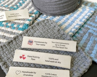 Labels for woven and handmade items. Small foldable Labels for Quilting, Sewing, Knitting or Crochet.