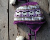 Acrylic Purple Kid's Sheep  Ear Flap Hat