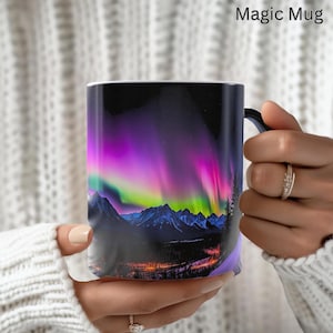 Noorderlichtmok, Aurora Borealis-mok, van kleur veranderende mok, hittegevoelige nachtelijke hemel magische mok, noorderlichtcadeaus, mok met kleurverandering