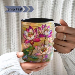 Seerose Buntglas PRINT Becher, Blumenkunst, Geburtsmonat Blumenbecher, Seerose Botanischer Garten Liebhaber Mutter Geschenk, Seerose Kunstdruck