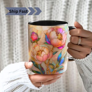 Pfingstrose Buntglas PRINT Becher, Blumenkunst Tasse, Geburtsmonat Blumenbecher, Pfingstrose Botanischer Garten Liebhaber Mama Geschenk, Pfingstrose Kunstdruck