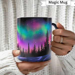 Mok noorderlicht, Aurora Borealis, kleur veranderende koffiemok, Alaska Night, vader moeder Morphing magische mok cadeau, natuurlijk wonder natuurcadeau