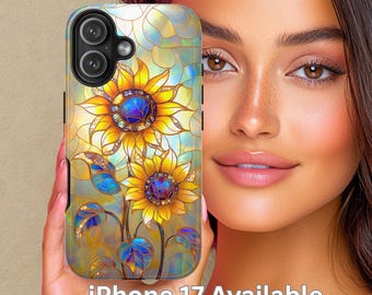 Sunflower Stained Glass Style Case, iPhone Samsung Tough Phone Case: Floral Art gift