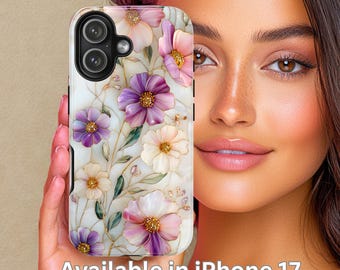 Lila Wildblumen Stained Glass Style Handyhülle: Robuste iPhone Samsung Hülle mit Blumenmuster