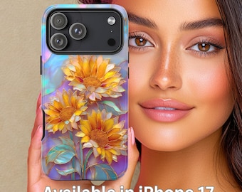 Coque de portable à imprimé vitrail tournesol : Art floral irisé pour iPhone Samsung Pixel