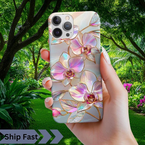 Stained Glass Orchid Print Tough Phone Case: Iridescent Floral Art - Etsy  Israel