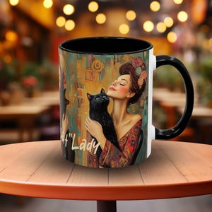 Crazy Cat Lady Mug, Klimt, black cat mug, cat mug, cat cup, cat coffee tea mug, cat coffee tea cup, cat lover gift, black cat gifts, cat mom