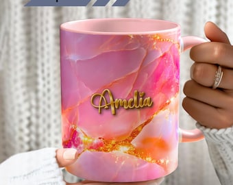 Tazza personalizzata in marmo rosa, tazza da caffè con nome personalizzato, regalo in ceramica