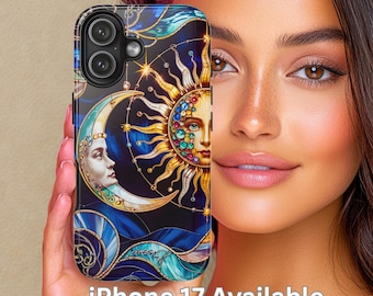 Funda Celestial Sun & Moon, funda resistente para iPhone y Samsung: Impresión artística estilo vitral