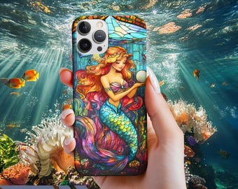Mermaid Stained Glass Print Tough Phone Case: Underwater Fantasy Art