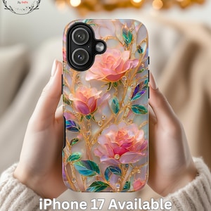 Luxury Blush Rose  Tough Phone Case,  Luminous Stained Glass Flower Design