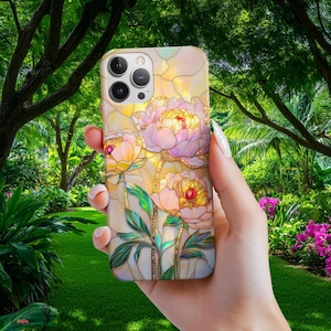 Peony Stained Glass PRINT Tough Phone Case, Mother of Pearl Jewel  Floral Style, Case for iPhone Samsung,  Botanical Luxurious Gift for Her