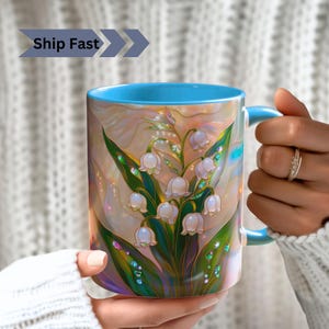 Lily Of The Valley  Stained Glass Style Mug,  Floral Art , May Birth Month Flower Mug, Botanical Garden Lover Gift, Lily Art Print, Mom Gift