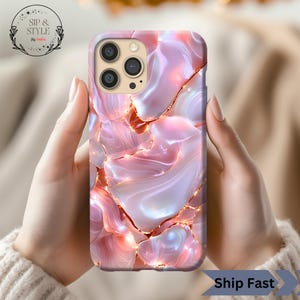 Pink Pearl Agate Shimmer PRINT Tough Phone Case, iPhone & Samsung  Iridescent Mother of Pearl Design, Elegant Cover Unique Artistic Design