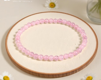 Rose Quartz Bracelet: 4mm Healing Crystal, Self-Love Stone, Gift for Libra