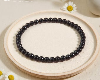 Black Tourmaline Stretch Bracelet: Protection & Grounding, Ultimate Negative Energy Shield, 4mm Beads