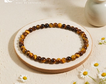 AAA+ Grade 4mm Tiger Eye Stretch Bracelet ,Gold & Brown Gemstone Beads, Healing Bracelet for Confidence and Protection