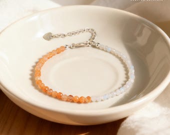 Pulsera de piedra lunar y piedra solar, piedra lunar para la intuición y piedra solar para la alegría, piedra para el equilibrio emocional.