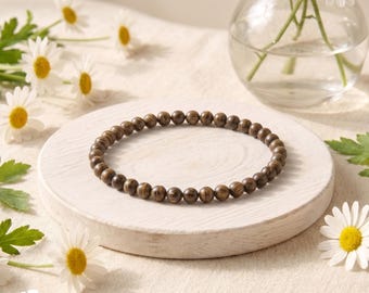 4mm Bronzite Stretch Bracelet | Dainty Metallic Brown Natural Crystal Stack, Grounding Protection Confidence Gemstone Jewelry, Gift for All