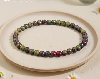 Pulsera elástica de piedra de sangre de 4 mm: Energía de conexión a tierra y protección, piedra del coraje