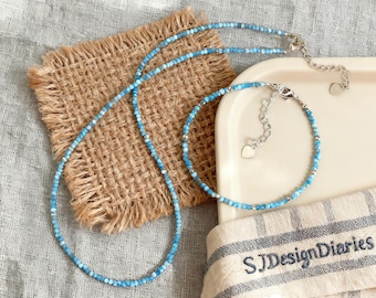 Larimar Jewelry Set | Caribbean Ocean Energy Bracelet & Choker,  Peaceful Communication Heart Healing