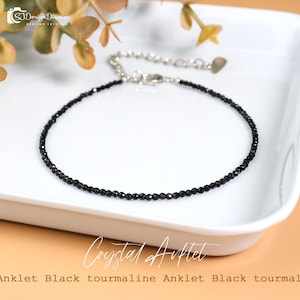 Dainty Black Tourmaline Anklet: Minimalist Beaded Crystal Anklet