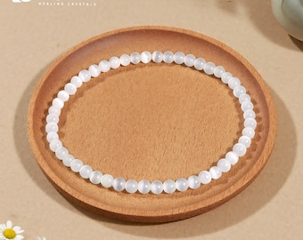 Natural Selenite Bracelet: Moon Vibrations Jewelry, Divine Light & Spiritual Cleansing,