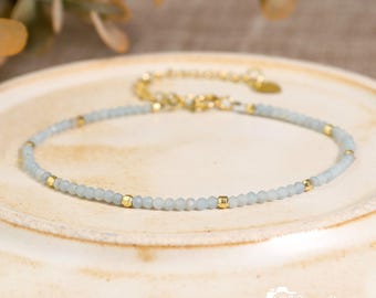 Angelite Bracelet - 2mm Faceted Beads - Heavenly Blue Crystal Jewelry for Peace & Divine Connection - Everyday Spiritual Jewelry