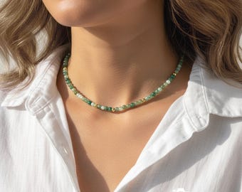 AAA+ Moss Agate Choker Necklace| Manifest Abundance |Adjustable 15+2 Inches