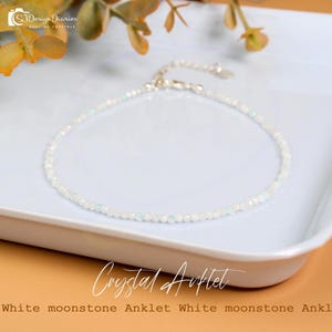 Weißer Mondstein-Perlen-Fußkettchen Geschenke für Mutter, Minimalist-Fußkettchen, Zartes Mondstein-Perlen-Fußkettchen, weißes Heilkristall-Fußkettchen Geschenke