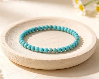 Natural Turquoise Stretch Bracelet | 4mm Dainty Beads, Protection Calm Healing Crystal Stacking Gift for Her, Minimalist, Boho