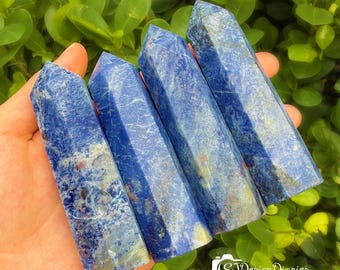 Wholesale Lot 1LB-4PCS Natural Sodalite Tower Points | Polished Crystal Obelisk for Home Decor, Altar & Table Decor, Crystal Collector Gift