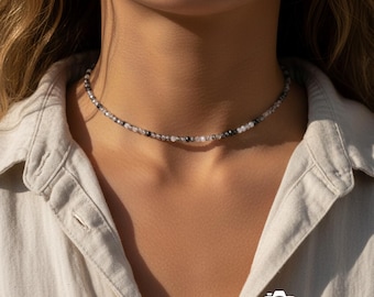 Tourmaline Rutilated Quartz Choker Necklace 15+2" Extender | Protection Stone | Gothic Punk Jewelry Gift