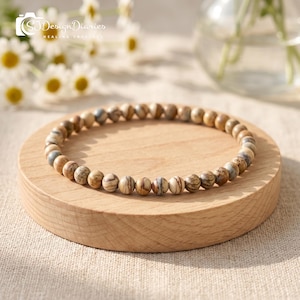 4 mm großes Stretch-Armband aus Jaspisperlen | Stapelbarer Naturkristall, minimalistischer Schmuck mit erdigen Edelsteinen, Geschenk für Damen und Herren