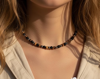 Triple Protection Necklace, Grounding, Protection and Wealth Attraction, Tiger Eye ,Hematite and Black Onyx