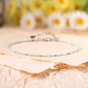 Natural Larimar Bracelet, Larimar Minimalist 2mm Bead Bracelet, Larimar Gemstone Bracelet, Healing Crystal Dainty Bracelet Gifts for Mother