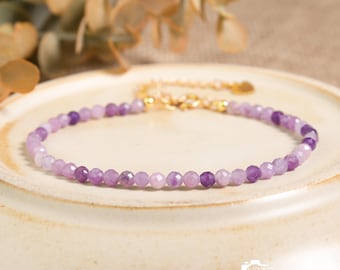 Lepidolite Bracelet  Gifts for Mom, Delicate Lepidolite Bead Bracelet,  Minimalist Dainty Bracelet, Lepidolite Healing Crystal Gifts