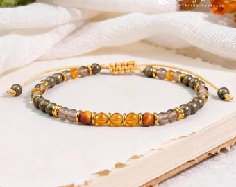 Manifestation Power Bracelet | Citrine for Wealth, Pyrite for Success, Smoky Quartz for Protection, Tiger Eye for Confidence