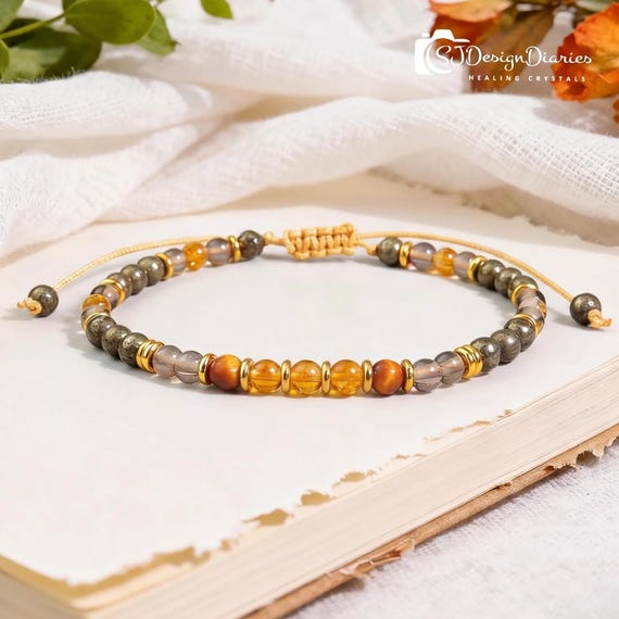Manifestation Power Bracelet | Citrine for Wealth, Pyrite for Success, Smoky Quartz for Protection, Tiger Eye for Confidence