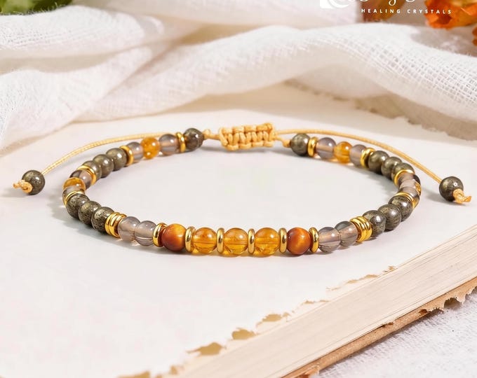 Manifestation Power Bracelet | Citrine for Wealth, Pyrite for Success, Smoky Quartz for Protection, Tiger Eye for Confidence