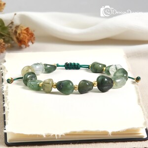 Handmade Moss Agate Bracelet, May Birthstone Gift, Manifest Abundance, Nature’s Prosperity Stone, Healing Crystal Gift, Everyday Wear