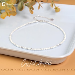 2 mm facettiertes Howlith-Fußkettchen, Boho Chic Minimalist Fußkettchen, Heilkristall Fußkettchen, Geschenk für Sie, beruhigendes Geschenk für sich selbst